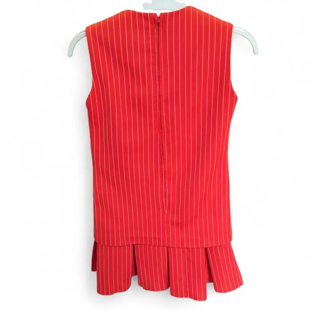 Vintage  60s/70s Mod Red Pinstripe Pleated Shift Dress size XS/2